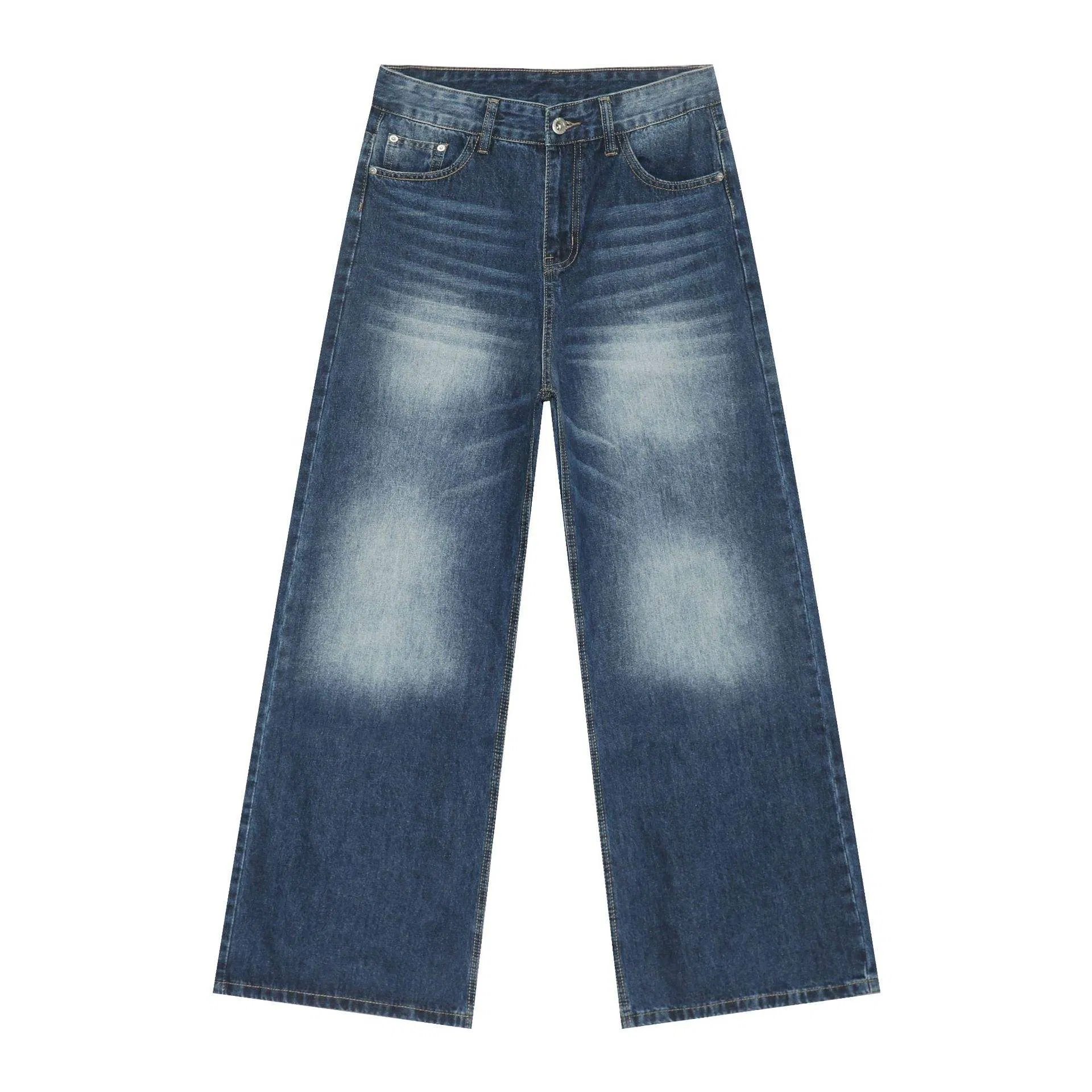 Calças Jeans Baggy Leves para Homens, Lavadas em Denim