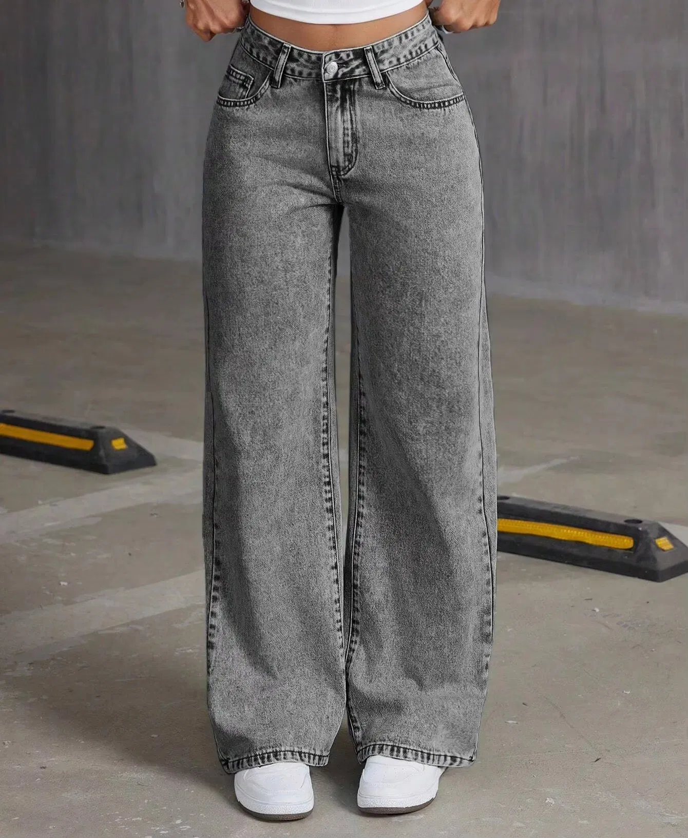 2026 Jeans rasgados estilosos e confortáveis de alta qualidade para mulheres, jeans de cintura alta e perna larga