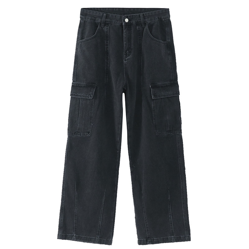 Homens Moda Vintage Atacado Casual Jeans Cargo Azul Largura de Algodão Lavado