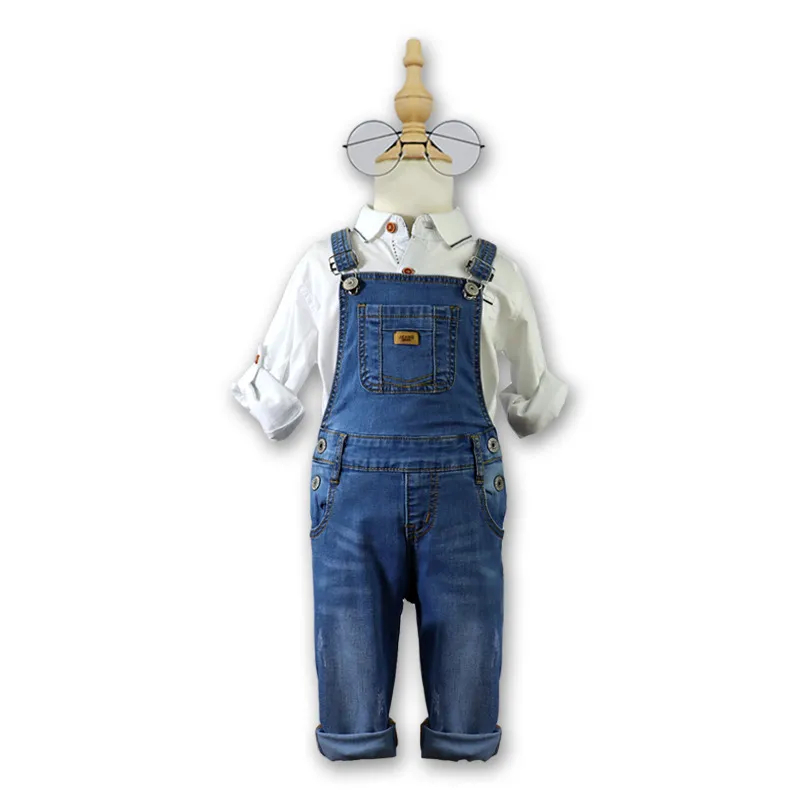 Macacão de Denim Infantil para Crianças, Casual, com Pernas Largas, Suspensório, Calças Jeans, Macacão para Bebês em Denim