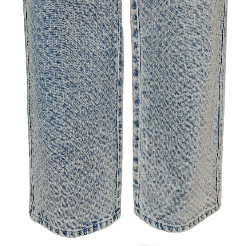 Calças Jeans Femininas de Cintura Alta Lavadas Azuis Casuais Moda Perna Larga Ajuste Solto Botão Bolsos Buraco Sexy Sólido Venda Quente