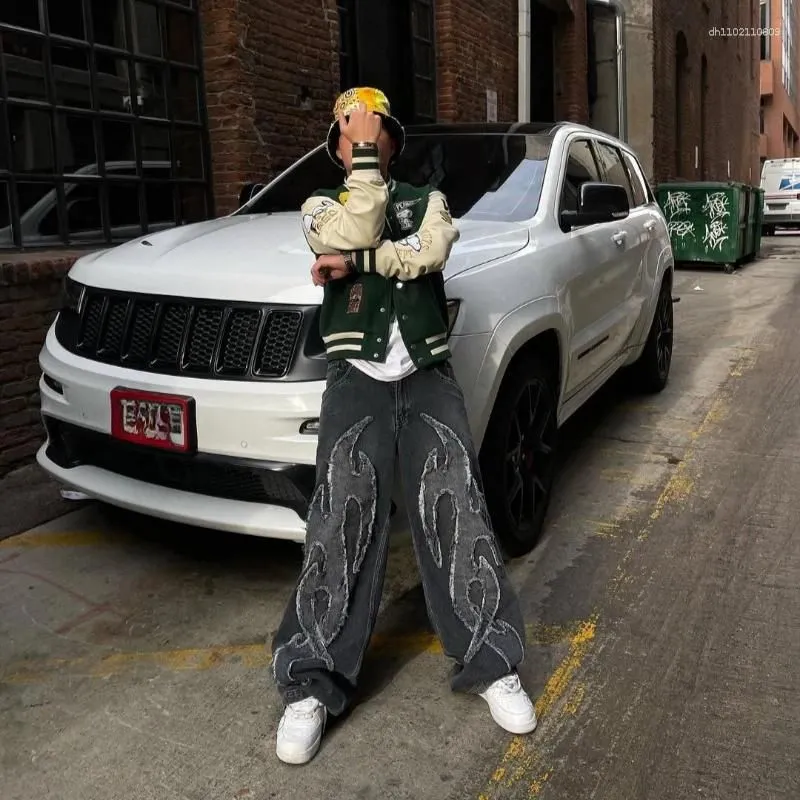 Y2K Jeans Masculinos Bordados Harajuku Hip Hop, Vintage, Corte Solto, Cintura Alta, Streetwear Gótico, Estilo Vintage, Perna Larga para Uso Casual e Fashion