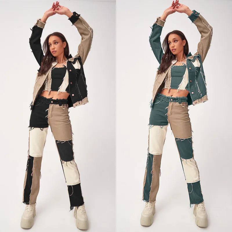 Calças Flare Jeans Skinny para Meninas Calças de Denim Rasgadas Calças Vintage