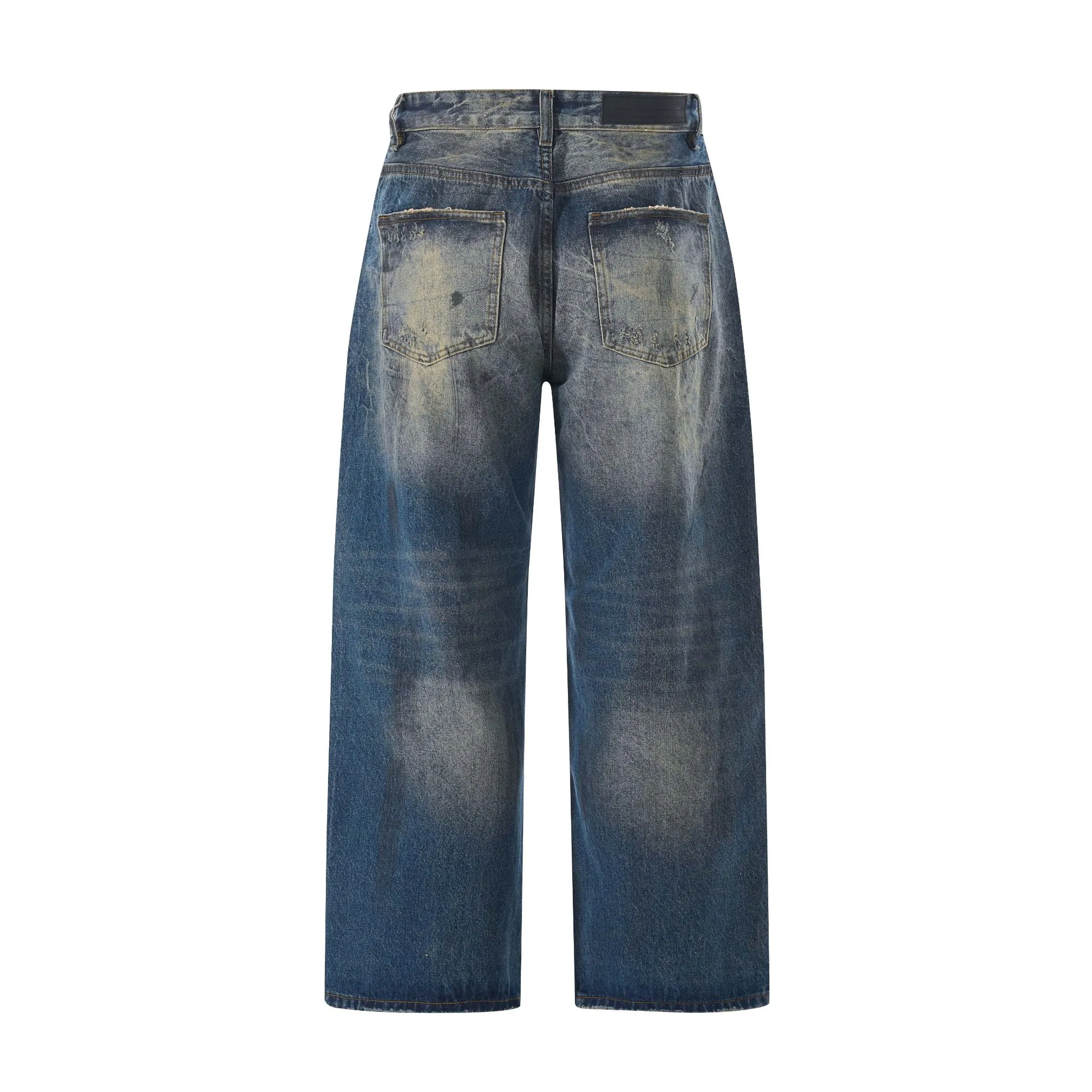 Fabricante de Jeans Masculinos Personalizados Atacado Ajuste Relaxado Lavagem Ácida Denim Selvedge Algodão Revestido Tingido de Garment Pronto para o Mercado Skater Estoque OEM ODM Logotipo Personalizado