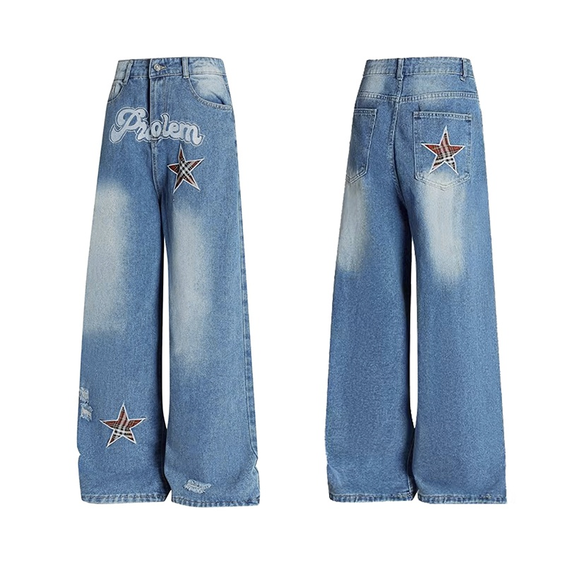 Fabricante Atacadista de Calças Jeans Masculinas Fornecedor Calças de Algodão Misturado com Ajuste Relaxado Desbotadas ao Sol Moda de Rua Calças com Efeito de Laser para o Mercado de Moda de Rua Pedido em Grande Escala OEM ODM Logotipo Personalizado