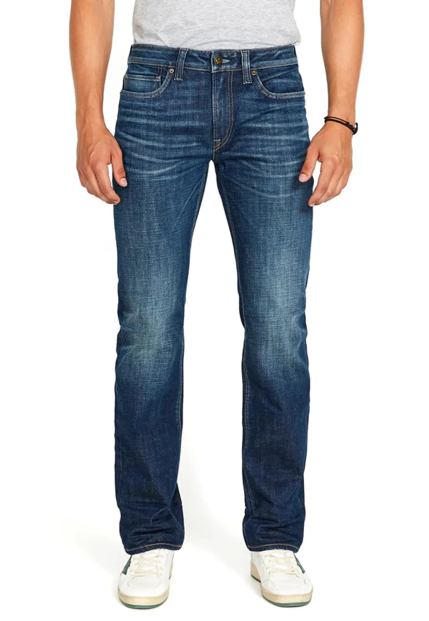 Calças Jeans Masculinas Reta Desgastadas de Algodão com Cintura Média, Ajuste Regular, Estilo Casual, Calças Jeans Slim Fit de Algodão com Stretch