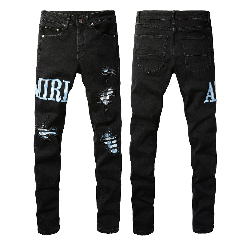 Calças Jeans Slim Elásticas de Couro com Bordado da Marca Trendy Am High Street, Calças Vintage Lavadas, Estilo Hip Hop
