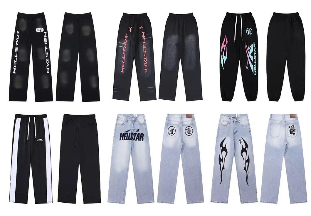 Calças Jeans Camo Vermelho Hellstar, Corte Relaxado, Tecido Durável, Estilo Streetwear