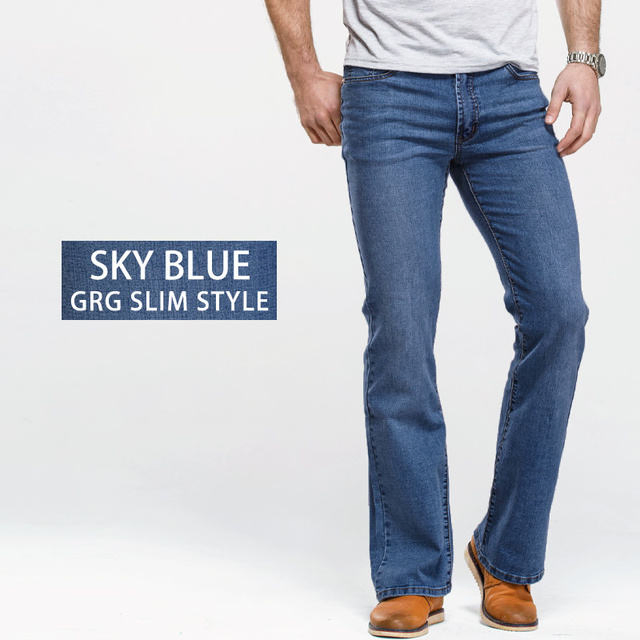Calças Jeans Masculinas Plus Size Corte Boot Cut Levemente Flare Slim Fit Skinny Azul Preto Clássicas Masculinas em Denim Stretch