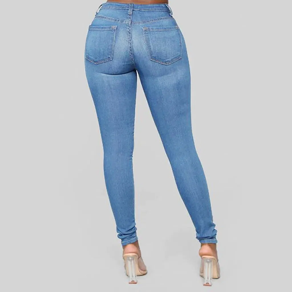 Calças femininas de cintura alta skinny de denim personalizadas de alta qualidade