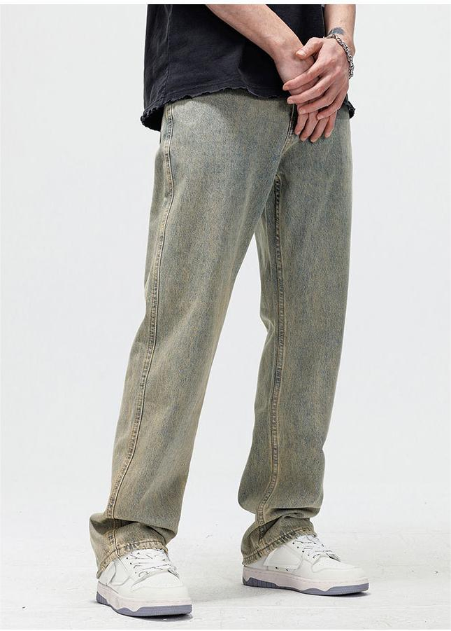 Jeans de Rua Reto e Largura para Homens Jeans de Designer Tapered Jeans Lavados