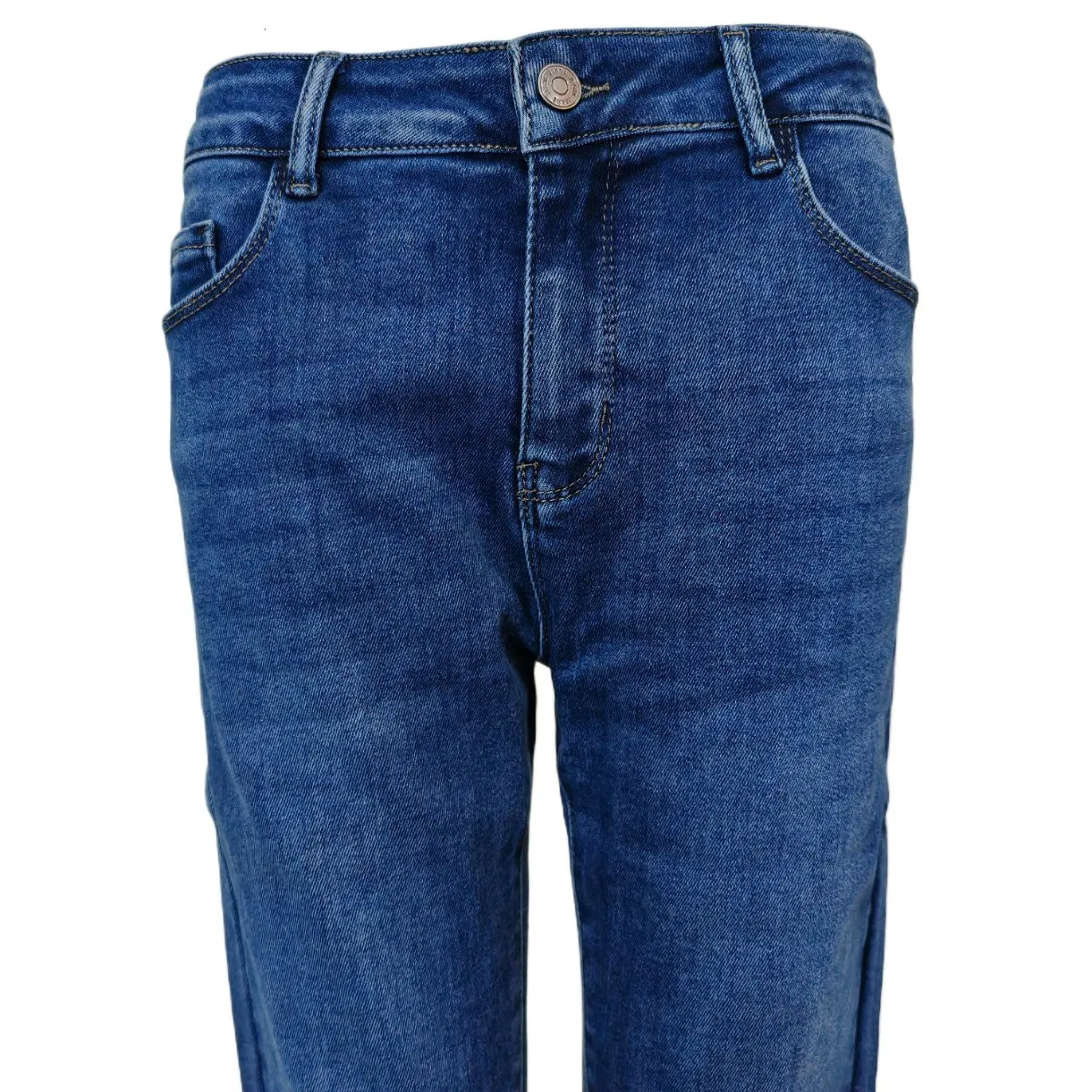 Calças Jeans Skinny Femininas Azul Escuro Clássicas de Cintura Alta Ajustadas em Denim