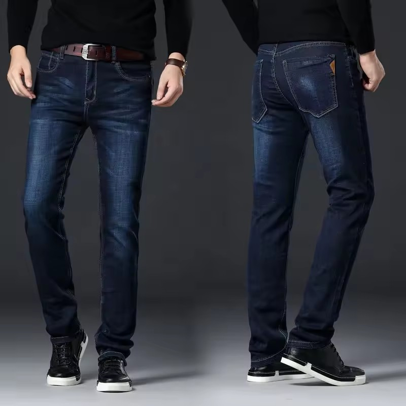 Calça Jeans Casual Slim-Fit Masculina Minimalista de Cor Sólida