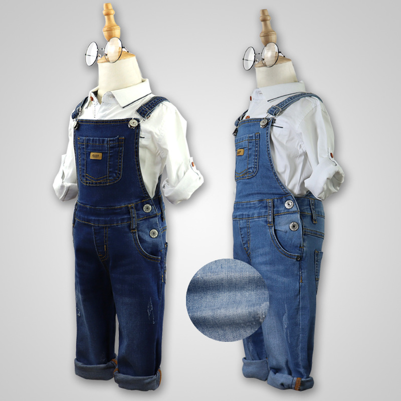 Macacão de Denim Infantil para Crianças, Casual, com Pernas Largas, Suspensório, Calças Jeans, Macacão para Bebês em Denim