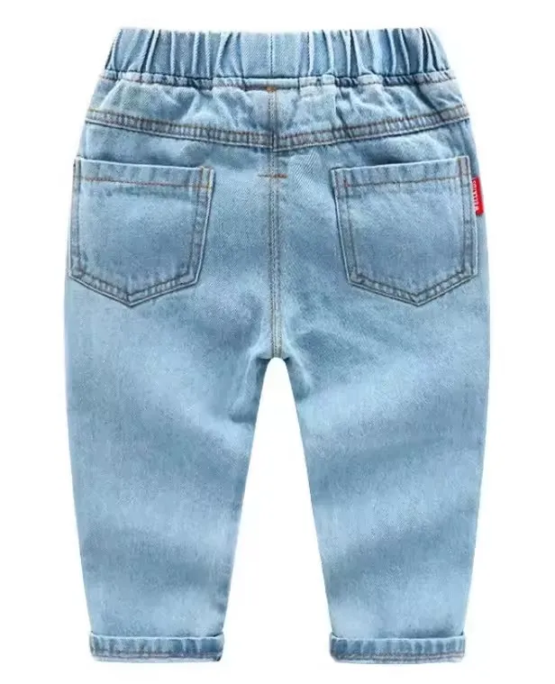 Venda por atacado de calças jeans retas lisas e coloridas para meninos