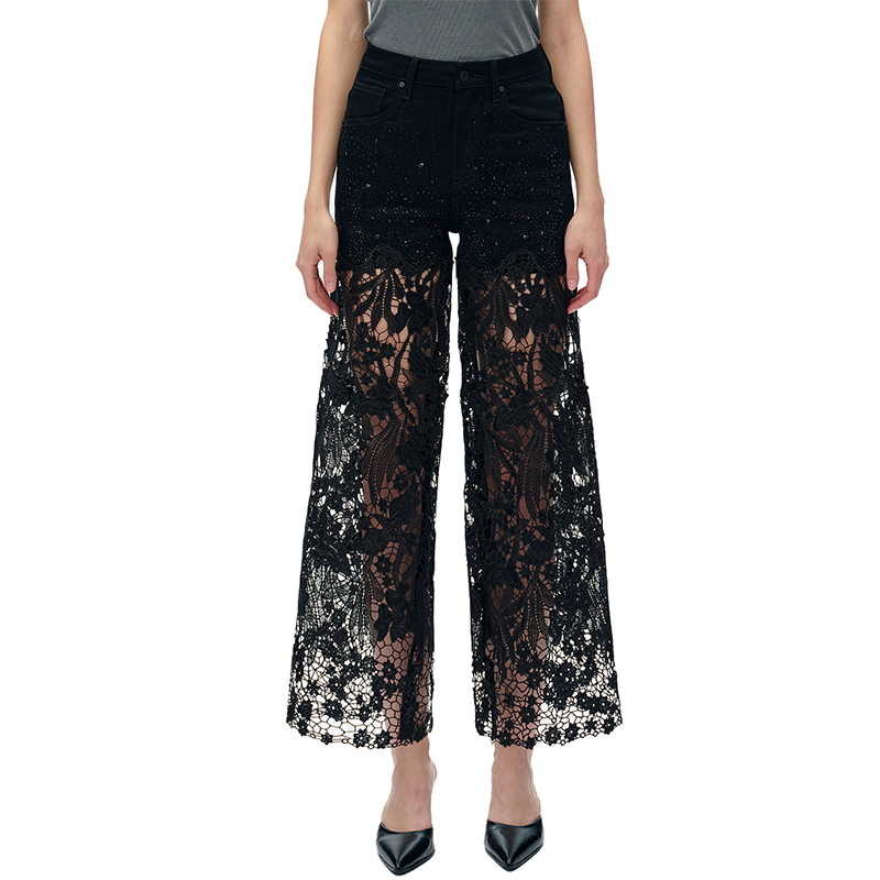 Calças de denim bordadas de alta qualidade personalizadas para mulheres, shorts de denim pretos com strass de alta elasticidade, tamanho grande