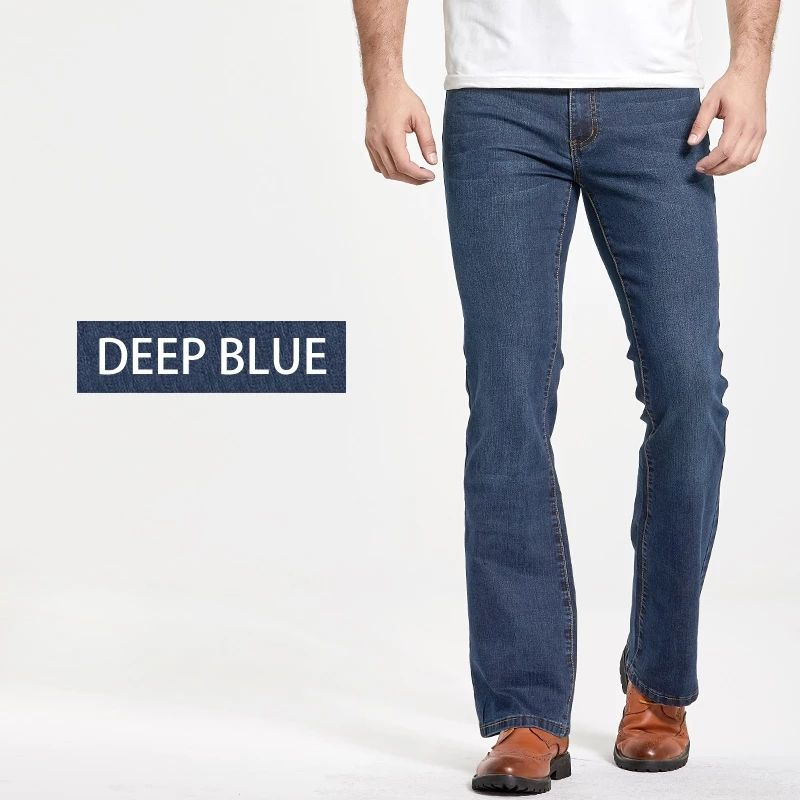 Calças Jeans Masculinas Plus Size Corte Boot Cut Levemente Flare Slim Fit Skinny Azul Preto Clássicas Masculinas em Denim Stretch