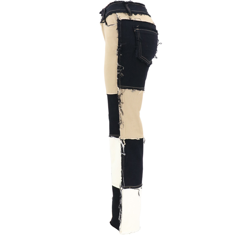 Calças Flare Jeans Skinny para Meninas Calças de Denim Rasgadas Calças Vintage