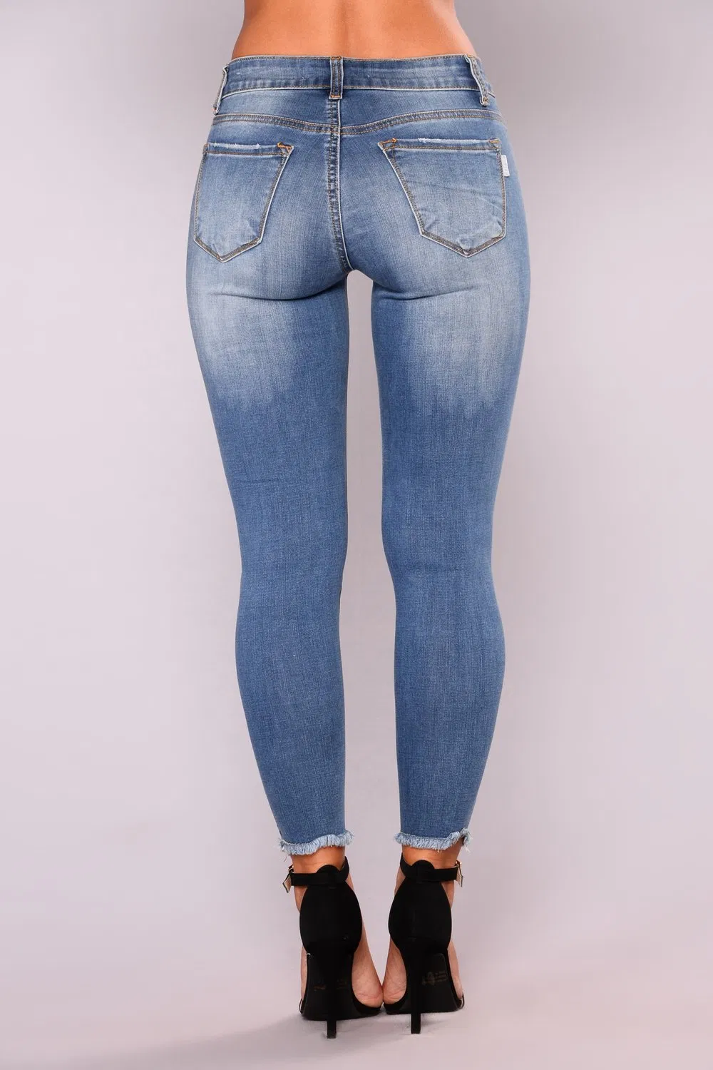 Calças cargo rasgadas femininas personalizadas, jeans slim stretch em denim