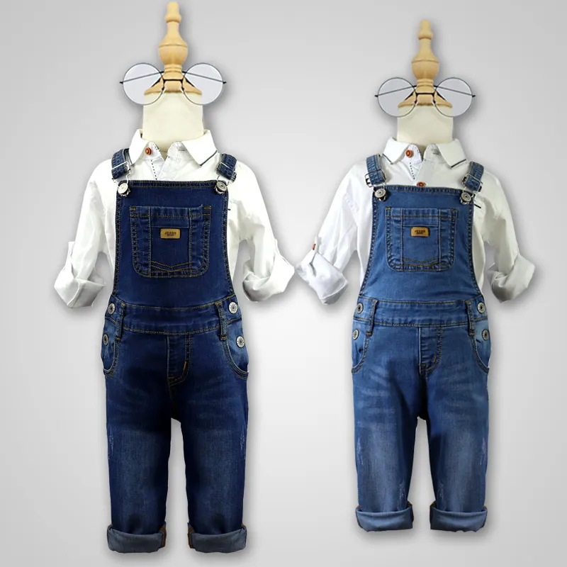 Macacão de Denim Infantil para Crianças, Casual, com Pernas Largas, Suspensório, Calças Jeans, Macacão para Bebês em Denim