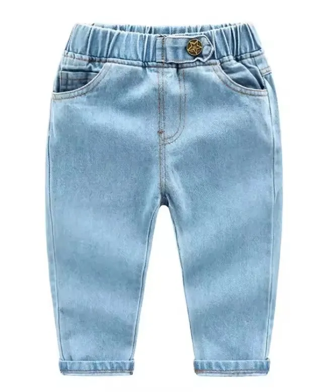 Venda por atacado de calças jeans retas lisas e coloridas para meninos