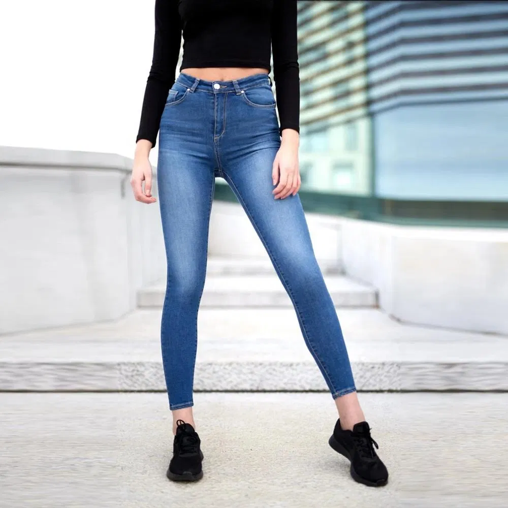 Calças jeans skinny de cintura alta e ajuste slim para mulheres
