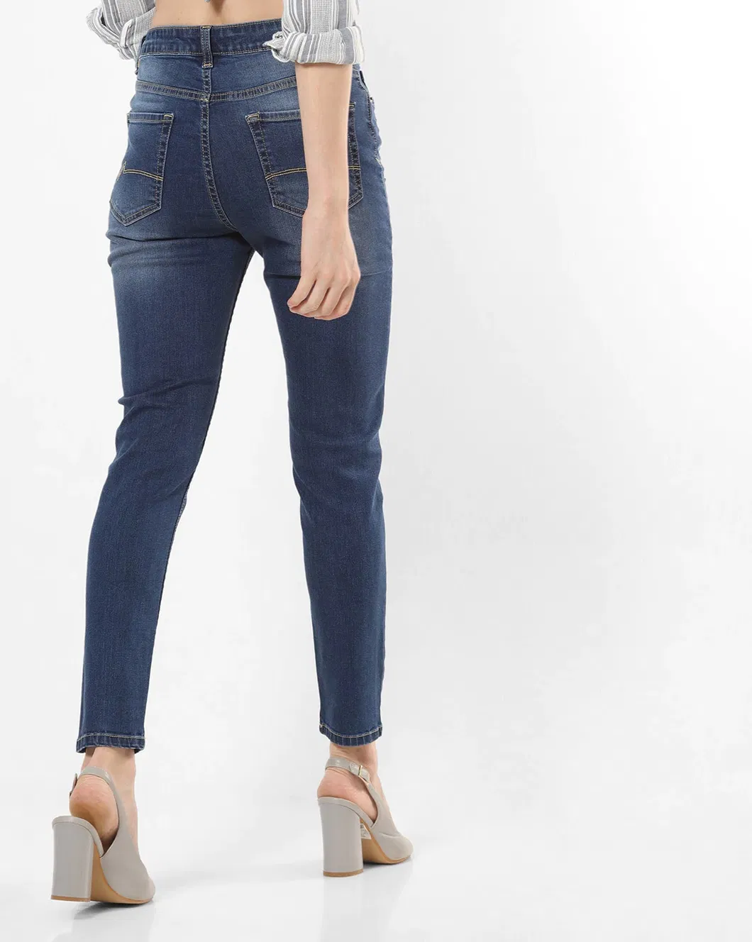 Calças de Jeans de Denim Stretch para Mulheres com Cintura Média