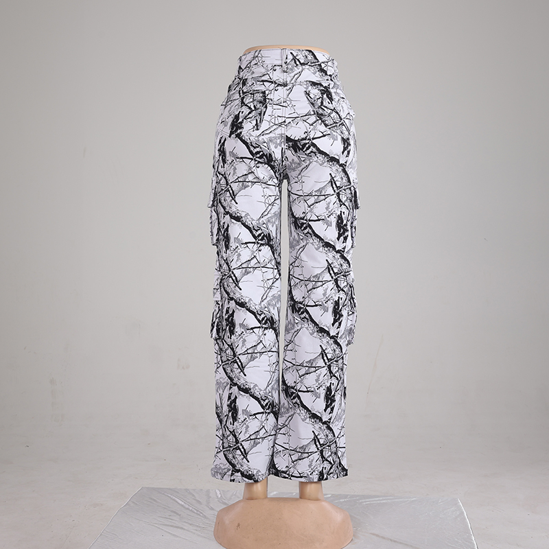 Calças jeans femininas de cintura alta, slim e retas, personalizadas, com estampa preta