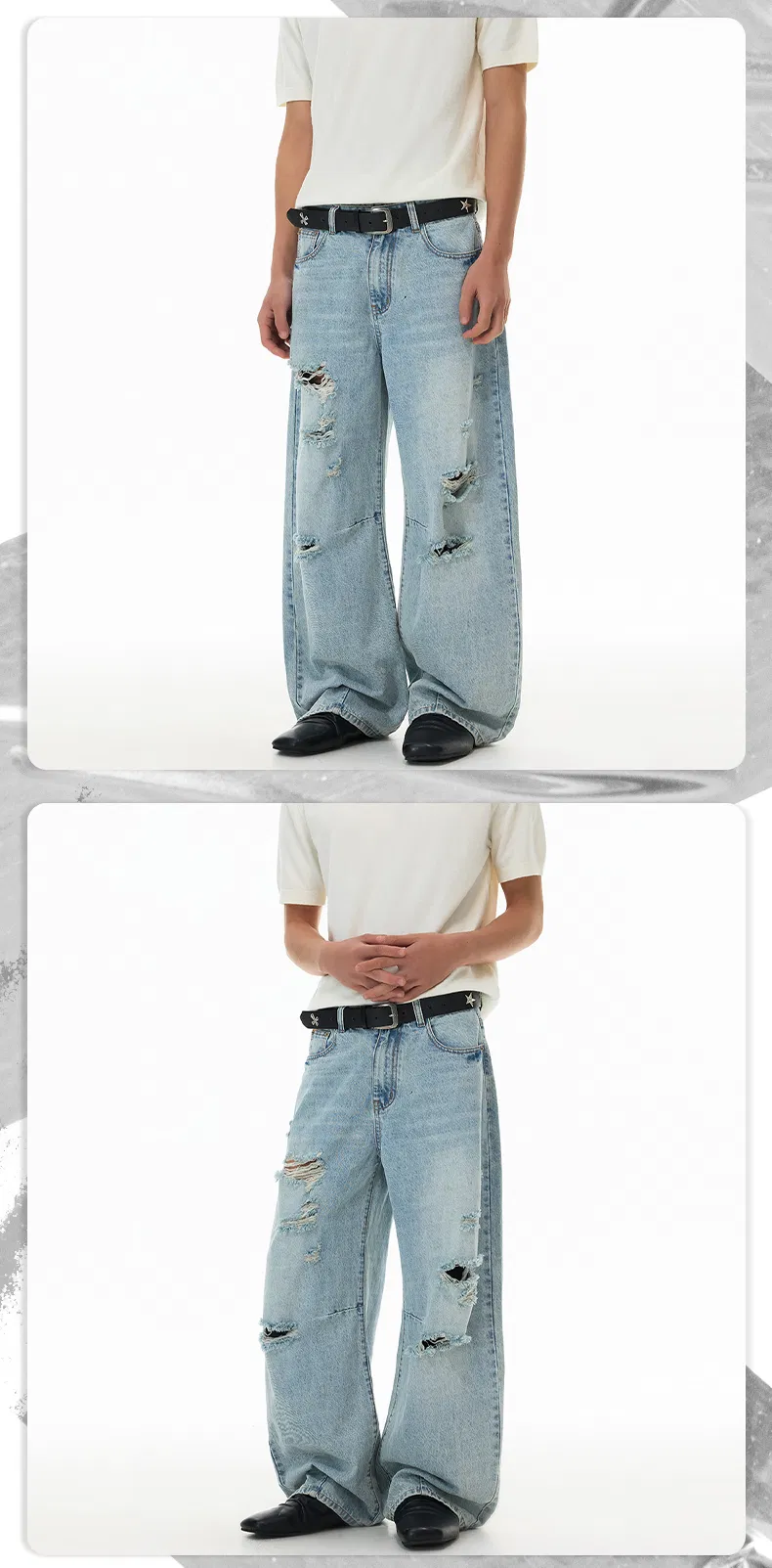 Jeans retos rasgados vintage azul claro estilo verão