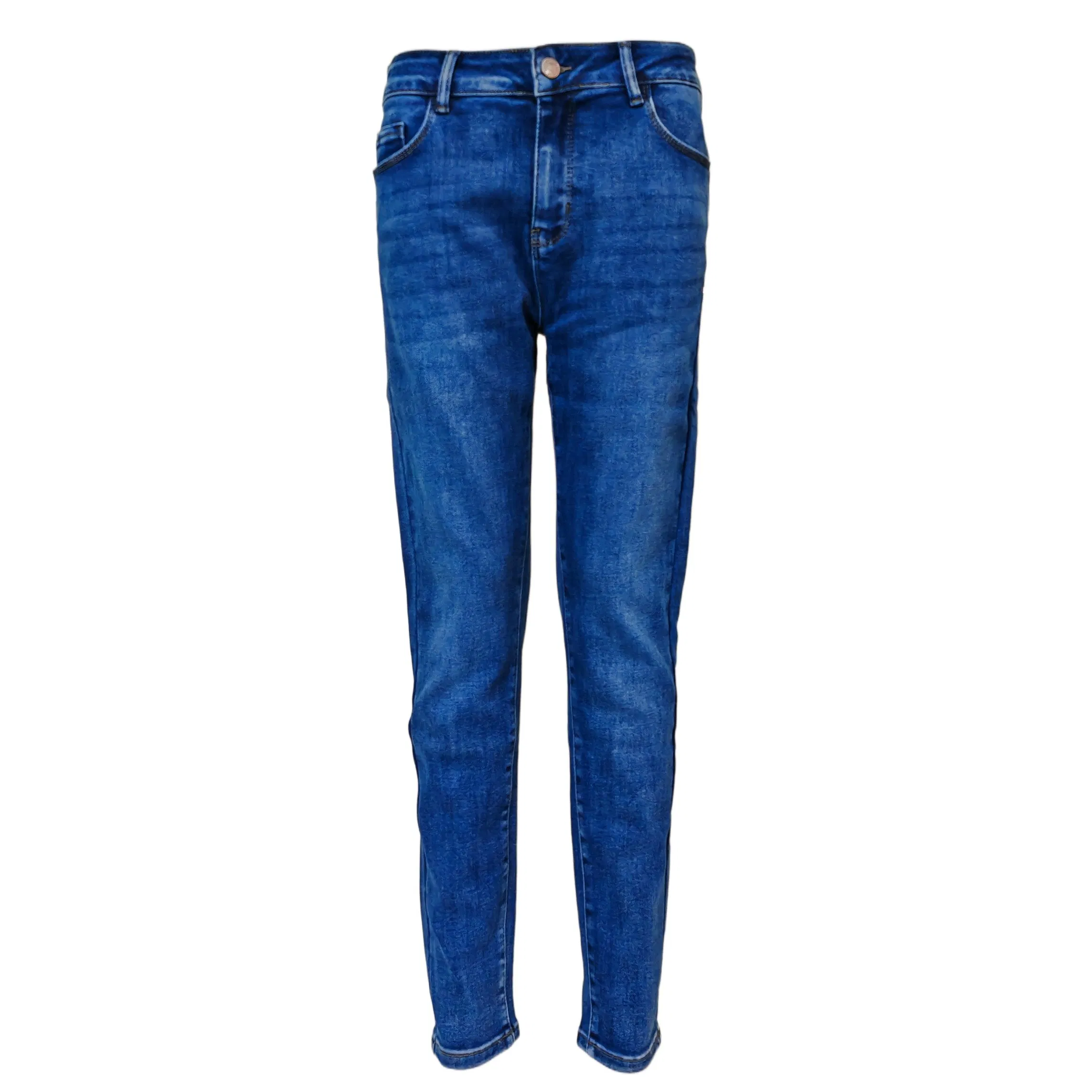 Calças Jeans Skinny Femininas Azul Escuro Clássicas de Cintura Alta Ajustadas em Denim