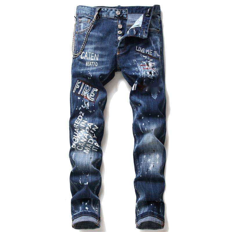 Jeans Casuais Masculinos Transfronteiriços Padrão Sólido Respirável Botão Elástico Estilo Usado de Inverno e Outono Fashion