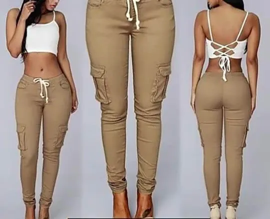 Calças Legging de Moda para Mulheres com Cordão Casual Cintura Alta Cargo Tamanho Plus Calças Longas