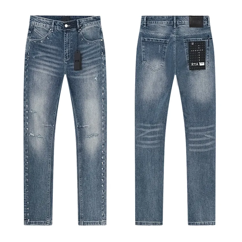 Calças Jeans Slim Tapered Masculinas Atacado em Mistura de Algodão Premium
