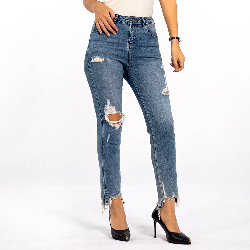Calças jeans boyfriend slim desgastadas vintage de verão com buracos para mulheres