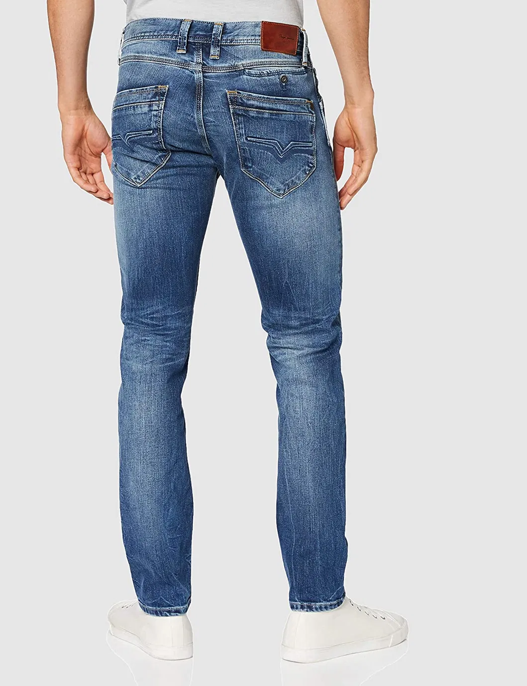 Atacado Novo Design Cintura Alta Ajuste Slim Jeans Masculinos Tapered
