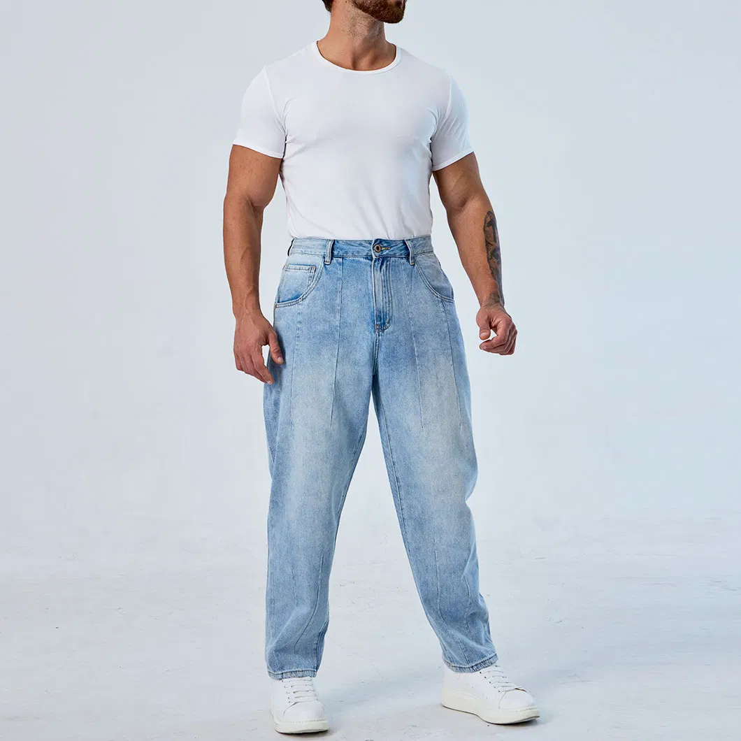 Calças baggy plissadas azul brilhante personalizadas para homens