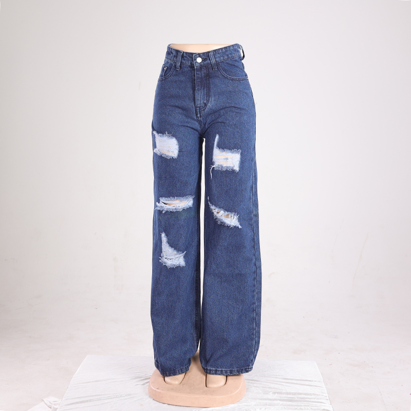 Roupas de Verão Estilo Urbano Calças de Denim Jeans Largura Solta Baixa Cintura Sexy Rasgadas Jeans de Denim Lavados Desgastados para Mulheres e Senhoras