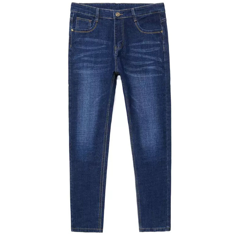 Calças Versáteis Personalizadas para Homens Atacado Moda Lazer Stretch Jeans de Denim Azul Casual Lavado