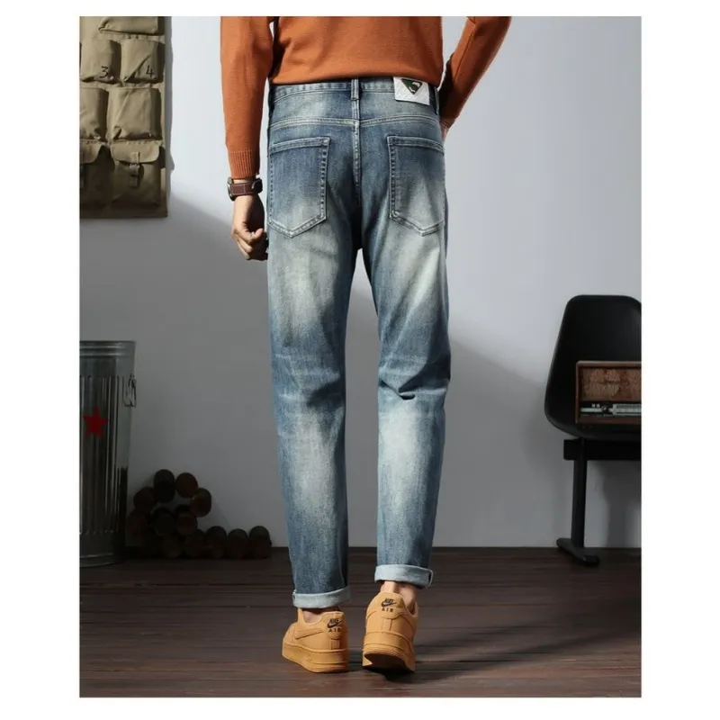 Calças jeans masculinas vintage de outono