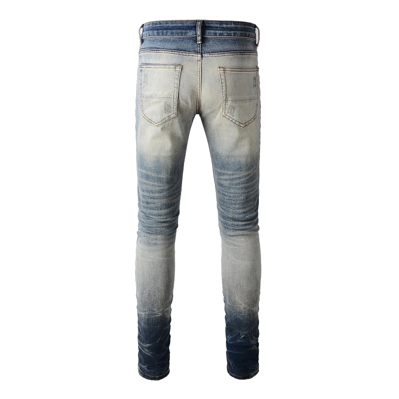 Calças Jeans Slim com Design Novo para Homens, Personalizadas com Logo da Fábrica, Jeans de Denim com Bordado e Efeito Desgastado