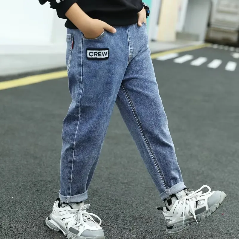 Calças Jeans Casuais Slim-Fit de Algodão Elástico para Crianças, Leves e Ecológicas