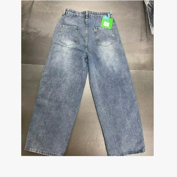 Calças de Jeans Bordadas em Patches de Estilo Americano Divertido para Homens e Mulheres no Mesmo Estilo, Nova Tendência, Ajuste Relaxado, Largas e Longas