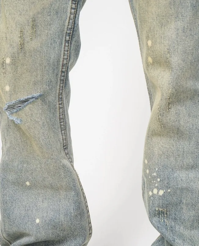 Calças Micro Flare Nova Moda Lavagem Vintage Tinta Splash para Homens Jeans Denim