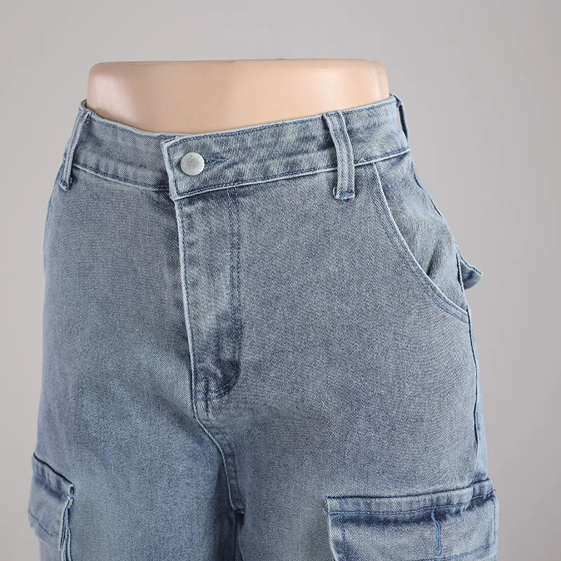 Calças femininas de estilo hip hop, design único e estilo de gêmeos, moda tendência, jeans de denim retro com múltiplos bolsos