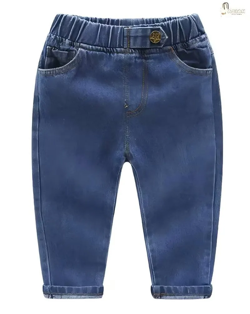 Venda por atacado de calças jeans retas lisas e coloridas para meninos