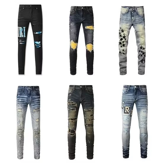Calças Masculinas de Moda Vintage Lavadas Cor Preta Stretch Jeans Amir Atacado Slim Fit Skinny Calças Reto Largas Denim Casuais para Homens