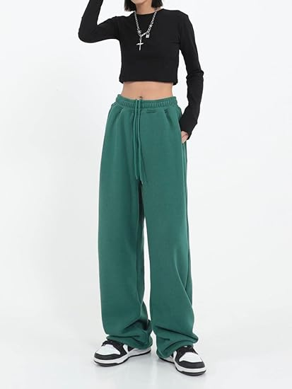 Calças de moletom largas femininas, casuais, soltas, para yoga, confortáveis, calças de lounge, joggers baggy, calças de moletom com bolsos