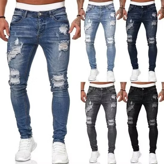 Calças Masculinas de Moda Vintage Lavadas Cor Preta Stretch Jeans Amir Atacado Slim Fit Skinny Calças Reto Largas Denim Casuais para Homens