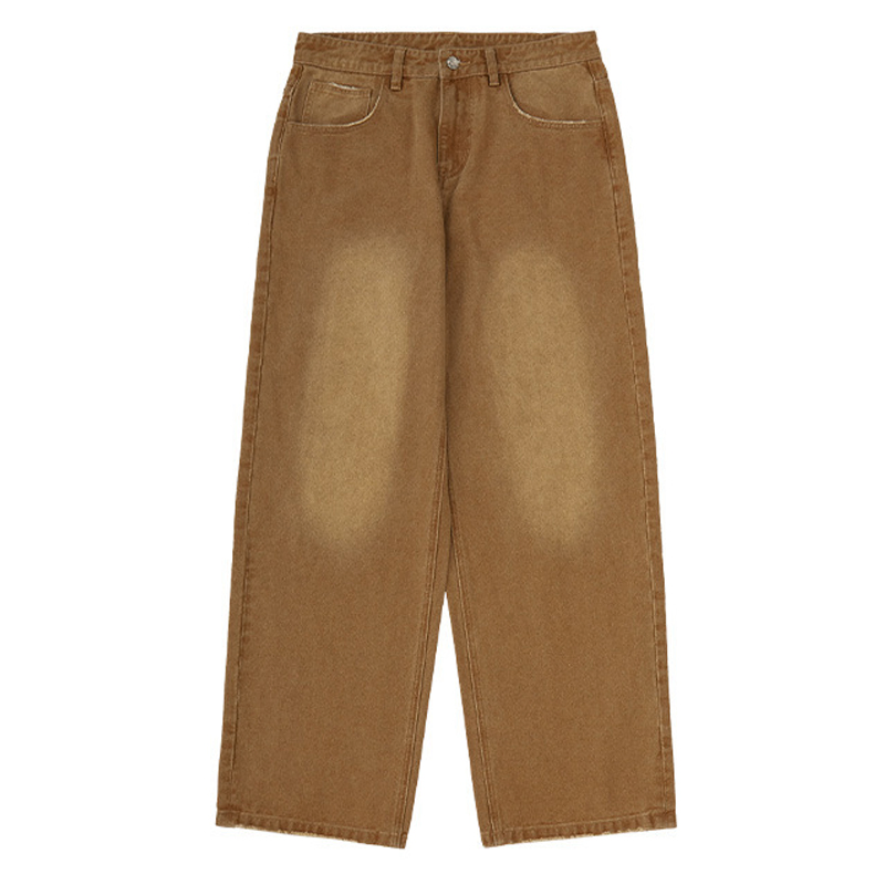 Marca de Moda 75%Cotton 25%Polyester Jeans de Largura Solta com Pernas Largas Lavados à Água Vintage de Alta Rua