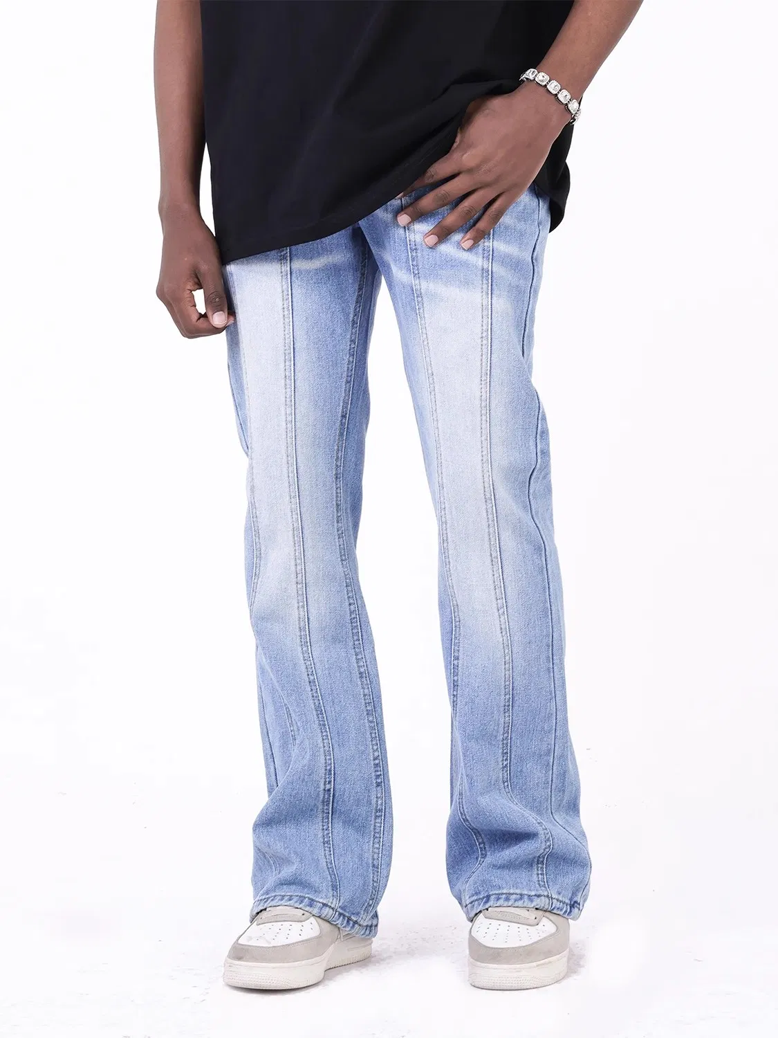 Calças Jeans Azul Denim Relaxadas Slimmest Micro Flare para Homens Mais Vendidas
